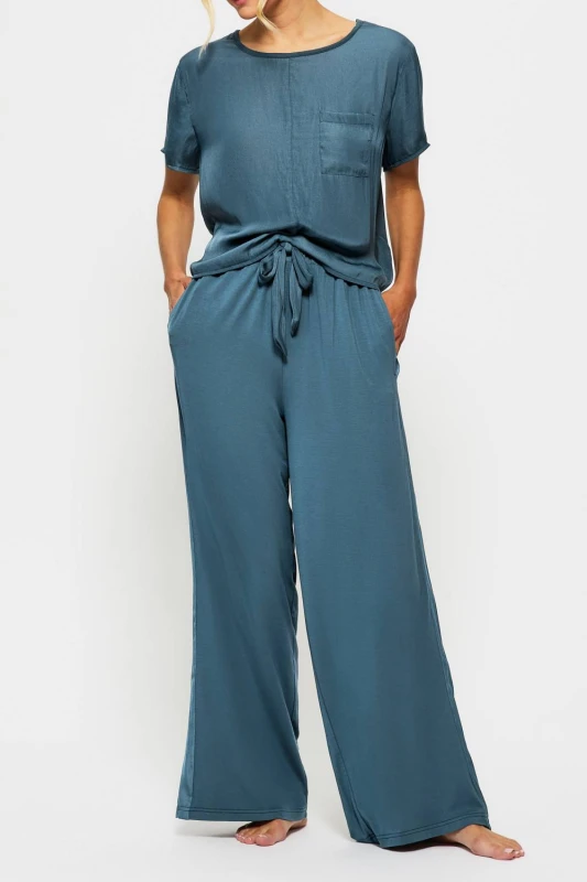 Image of KBX Womens Raye Satin Jersey Trouser in Blue Size: 10 Blue Female 10