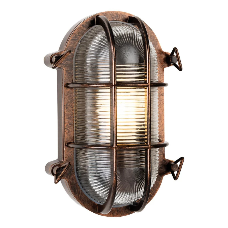 Image of Firstlight Turin Oval Outdoor Wall Bulkhead Ribbed in Antique Copper