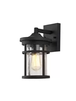 Image of Wall Lamp, 1 x E27, Black, Clear Crackled Glass, IP54