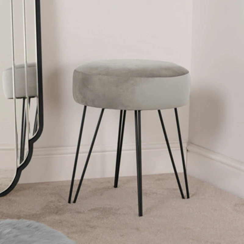 Image of OHS OHS Matte Velvet Dressing Table Stool Ottoman Hairpin Round Vanity Seat Makeup Chair in Charcoal Charcoal One Size Unisex 5027434160310