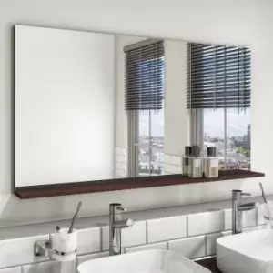Image of Large Dark Oak Bathroom Mirror with Shelf 1200 x 650mm - Boston