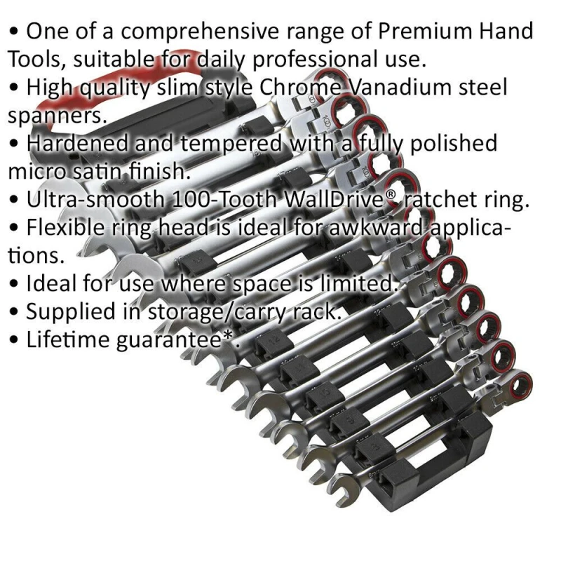 Image of Loops 12pc FLEXIBLE Head Combination Ratchet Spanner Set 12 Point Metric Moving Socket Multi