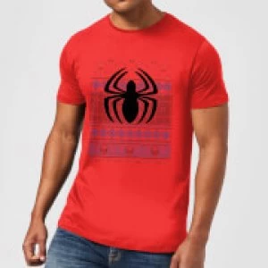 Image of Marvel Avengers Spider-Man Logo Mens Christmas T-Shirt - Red - M
