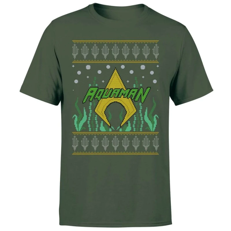 Image of DC Aquaman Knit Men's Christmas T-Shirt - Forest Green - L
