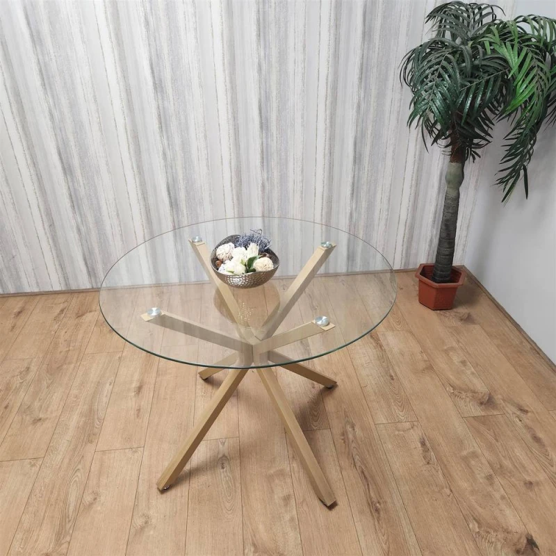 Image of KOSY KOALA Dining Table Clear Glass Kitchen Place for 4 Seats, Dining Table Only in Light Brown Light Brown Unisex