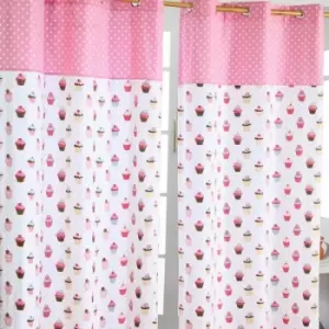 Image of Homecapes Cupcakes Ready Made Eyelet Curtain Pair, 117 x 137cm Drop - Pink