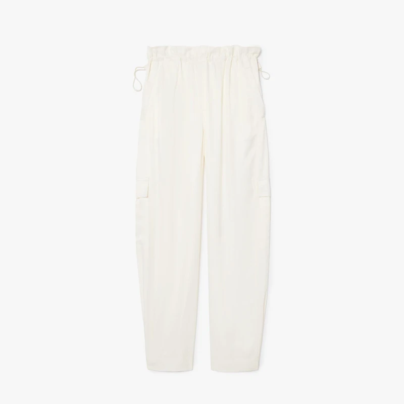 Image of Lacoste Oversized Satin Cargo Pants Cream female 8