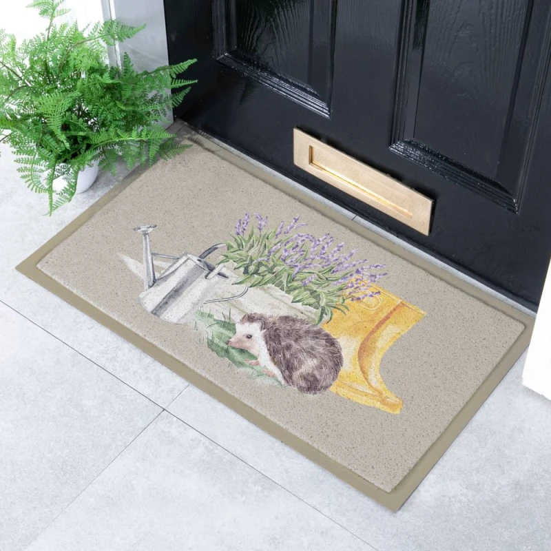 Image of Artsy Mats Hedgehog Lavender Doormat in Cream Size: 60cm x 90cm Cream Unisex 60cm x 90 cm
