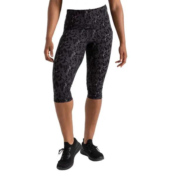 Image of Dare 2b Womens Influential Lightweight 3/4 Gym Leggings 16 - Waist 32' (81cm) Black Dash Print DAB034-TKU-16
