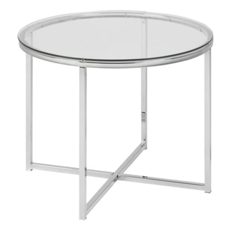 Image of Furniture To Go Cross Round Metal Side Table With Glass Top