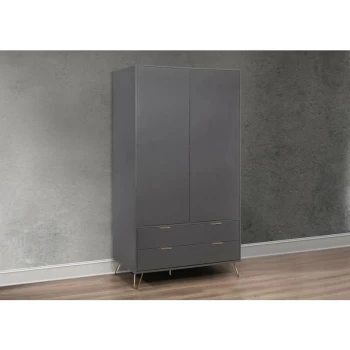 Image of Arlo Matte Grey 2 Door Wardrobe Gold Handles & Hair Pin Legs - Birlea