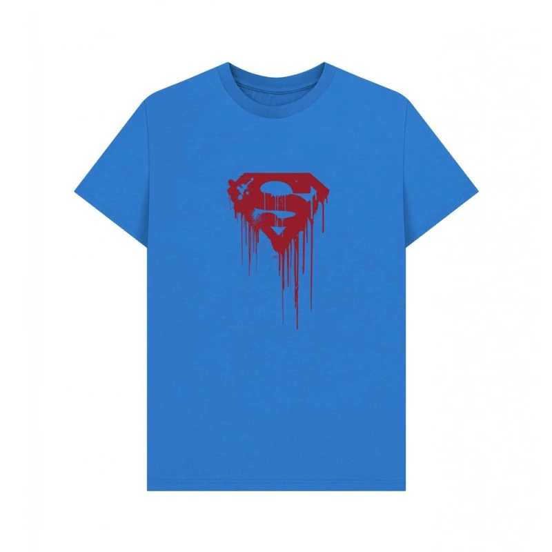 Image of Superman Mens Official Drip Shield T-Shirt in Bright Blue Size: Small Bright Blue Male S