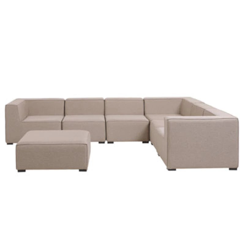 Image of Beliani Garden Corner Sofa With Ottoman 7 Seater Arezzo Left Hand Modular Beige