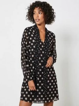 Image of Mint Velvet Luna Star Print Tie Neck Mini Dress - Black