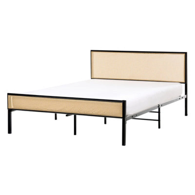 Image of Beliani Bed Pe Rattan Avanton 140 X 200 Cm (Eu Double) Black