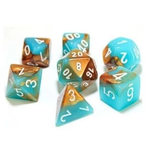 Image of Chessex Gemini Polyhedral Copper-Turquoise/white 7 Die Set - Lab Dice