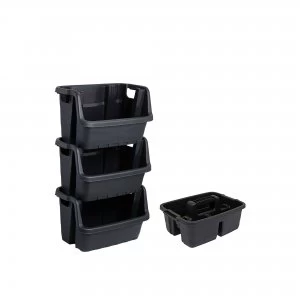 Image of Charles Bentley Strata Stacking Crate and Caddy Storage Bundle Block Black Reprocessed Material