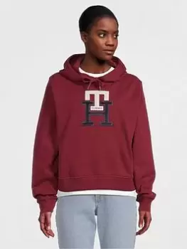 Image of Tommy Hilfiger Large Monogram Logo Hoodie - Red, Size XS, Women