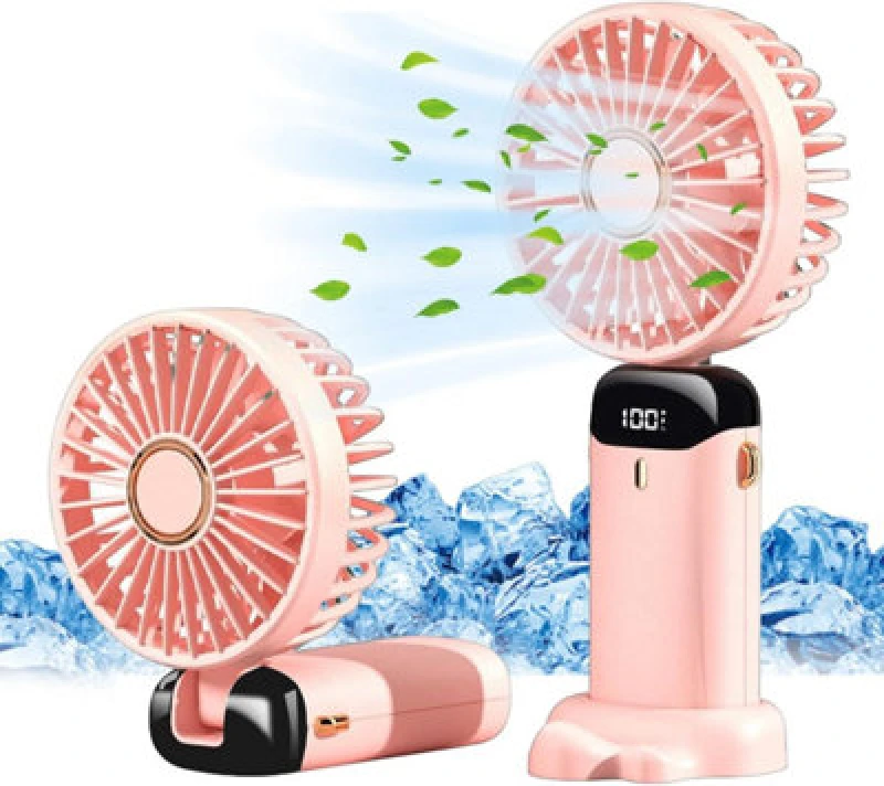 Image of Dyzi Pink Compact 2-In-1 Portable Travel Mini Handheld Desk Table Fan Usb-C Rechargeable