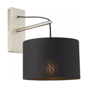 Image of Loops - Matt Nickel Wall Light & Black Cotton Fabric Shade - Hanging Wall Lamp Fitting