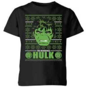 Image of Marvel Hulk Face Kids Christmas T-Shirt - Black - 7-8 Years