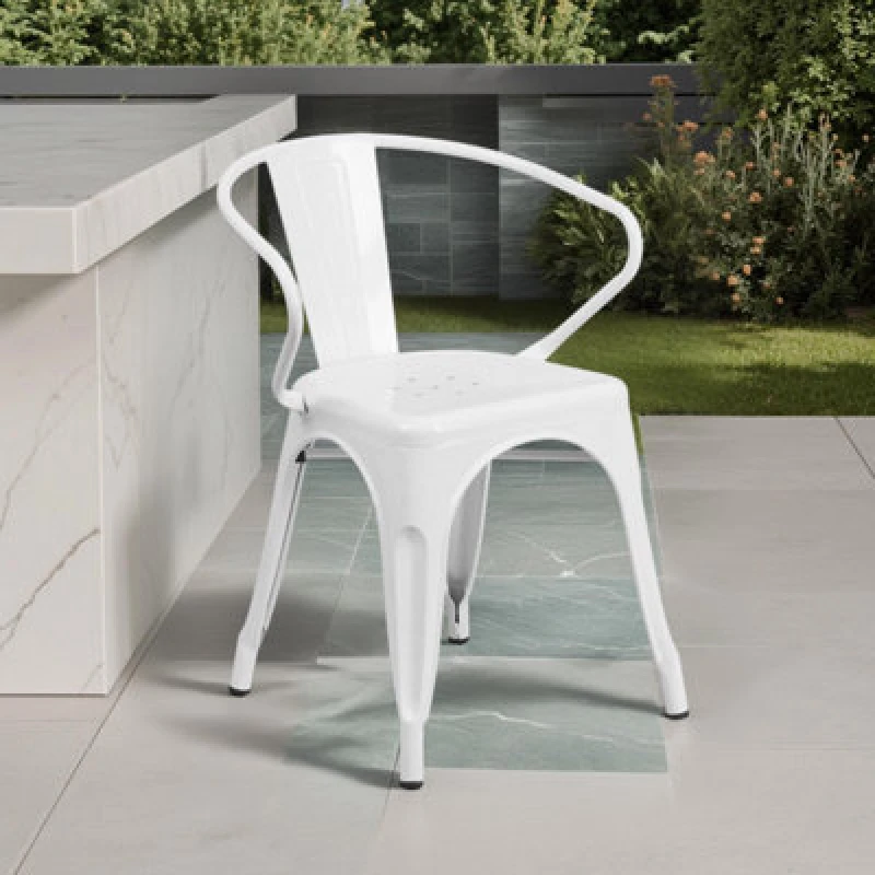 Image of FWStyle FWStyle Set Of 4 White Galvanised Steel Chairs Indoor Outdoor White One Size Unisex 5056413132734
