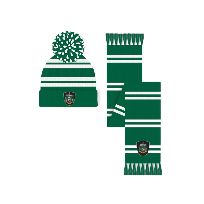 Image of Harry Potter Slytherin Hat And Scarf Set Green unisex