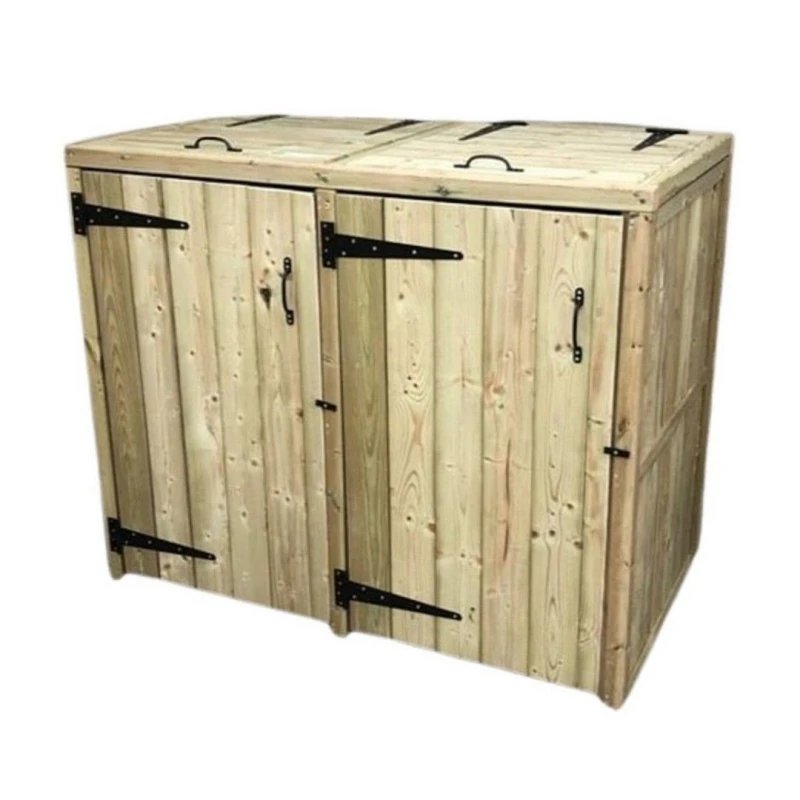 Image of Churnet Valley Garden Furniture Ltd Deluxe Double Bin Store - Timber - Storage - Minimal Assembly Required in Brown Brown Unisex
