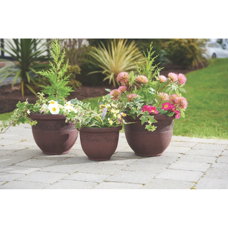 Image of Greenhurst 3 Pack Brown Planters Brown two sizes