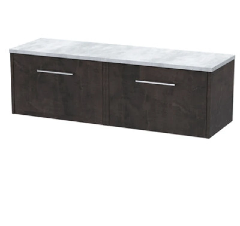 Image of Nuie Hudson Reed Juno Wall Hung 2-Drawer Vanity Unit & Sparkling White Worktop, Countertop Basin Unit In Metallic Slate, 1200mm