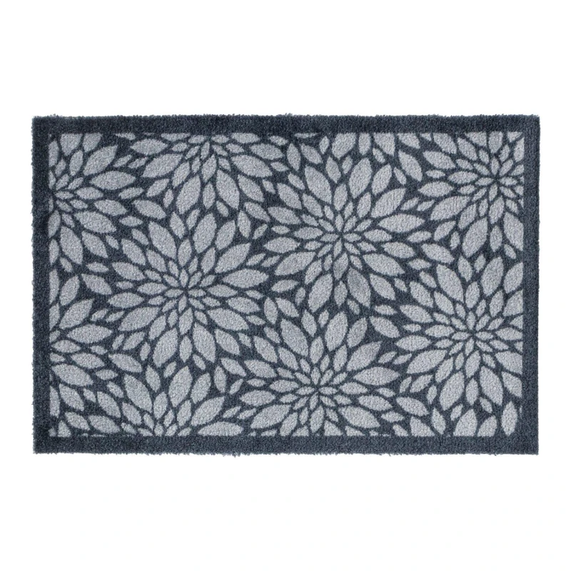 Image of JVL Mega Mat Entrance Doormat Flowers 50x75cm Grey unisex 50x75cm