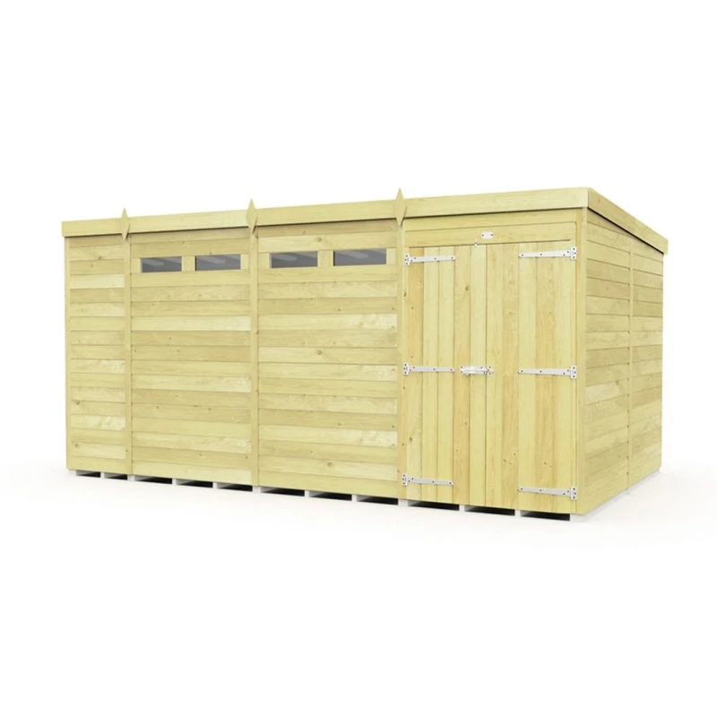 Image of Buttercup Farm 14 x 8 Feet Pent Security Shed - Double Door - L231 x W417 x H201cm in Brown Brown Unisex