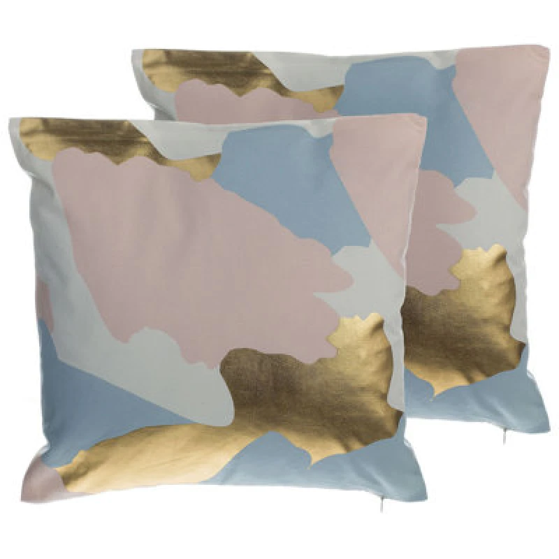 Image of Beliani Set Of 2 Decorative Cushions Ixia Cotton 45 X 45cm Pink Abstract Pattern