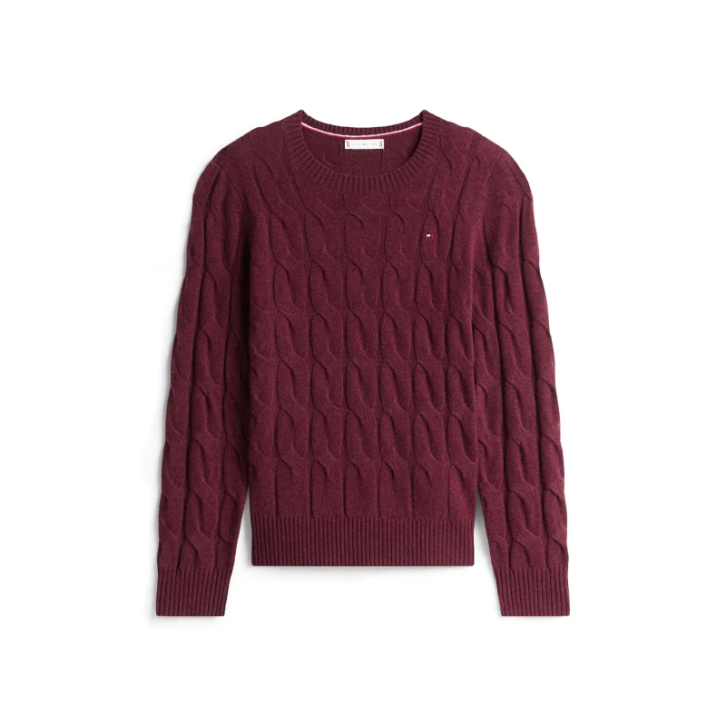Image of Tommy Hilfiger Womens Cable Knit Jumper Deep Burgundy female 12 (M)