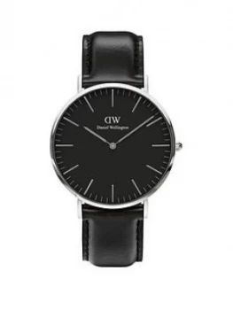 Image of Daniel Wellington Sheffield Black And Silver Detail 40Mm Dial Black Leather Strap Watch