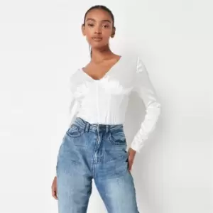 Image of Missguided Ls Plunge Satin Corset Bodysuit - White