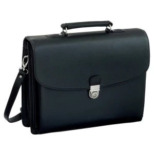 Image of Alassio Forte Leather look Briefcase with Shoulder Strap Black