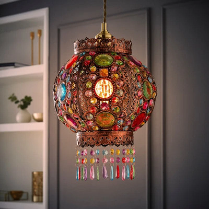 Image of ValueLights ValueLights Bazaar Moroccan Jewelled Bronze Easy Fit Ceiling Lamp Shade with Bulb Bronze One Size Unisex 5059406039867