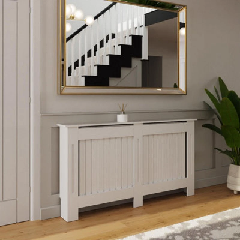 Image of Fwstyle Vertical Slat Large White Radiator Cover (H) 82.3 (W) 152Cm (D) 19Cm