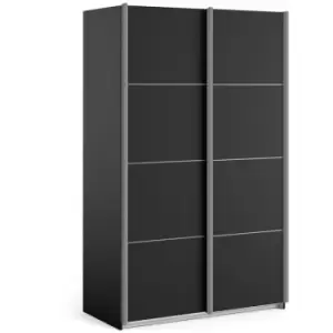 Image of Verona Sliding Wardrobe 120cm in Black Matt with Black Matt Doors with 2 Shelves - Black Matt