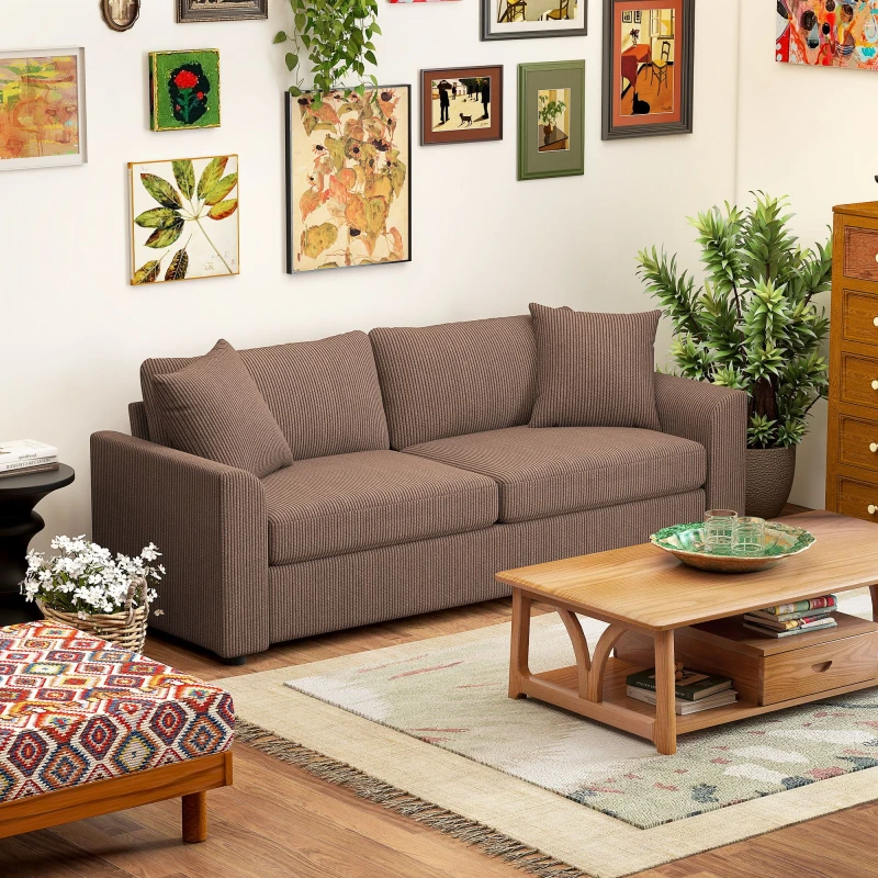 Image of HOMCOM 212cm Upholstered Jumbo Cord Sofa Couch with Spring Cushion, Coffee, Brown 83B-353V70CF