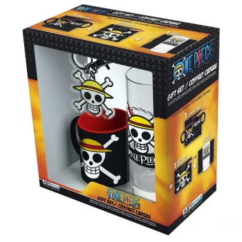 Image of One Piece - Glass 29cl + Keyring + Mini Mug "Skull Luffy