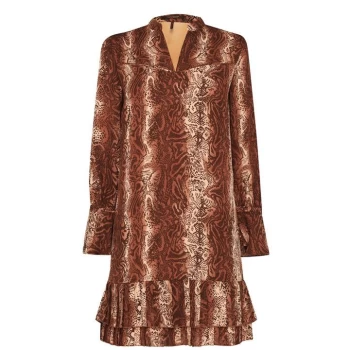 Image of Scotch and Soda Maison Pleated Hem Dress - Brown 0220