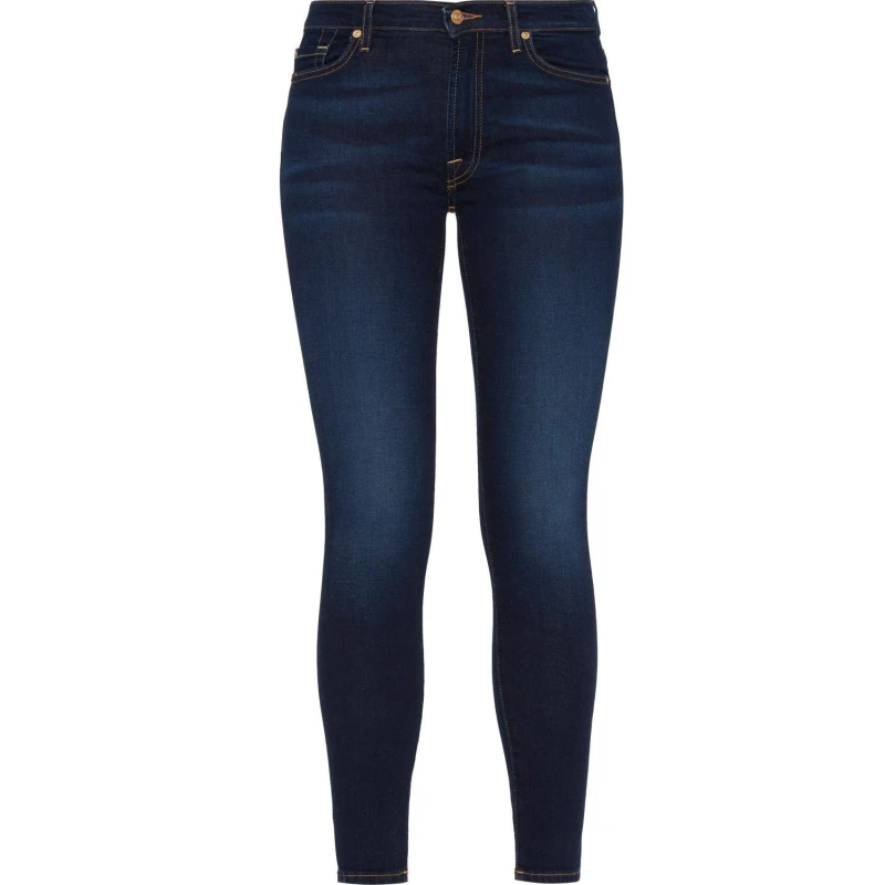 Image of 7 For All Mankind Womens High-Waisted Cropped Skinny Jeans Rinsed Blue female 25