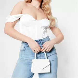 Image of I Saw It First Stretch Satin Puff Sleeve Corset Bodysuit - White