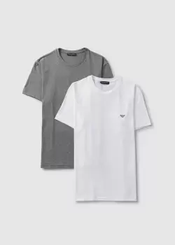Image of Emporio Armani Mens Classic 2-Pack T-Shirt In White/Grey
