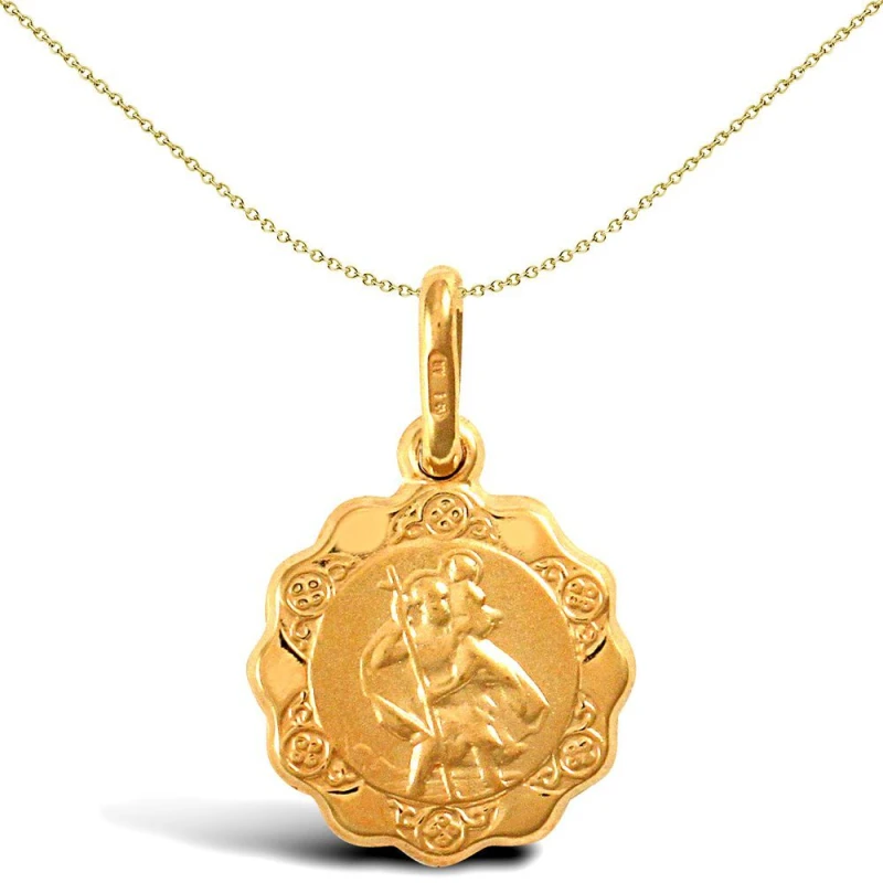 Image of Jewelco London 9ct Gold Scallop Edged St Christopher Medallion Pendant - JPM009 Gold