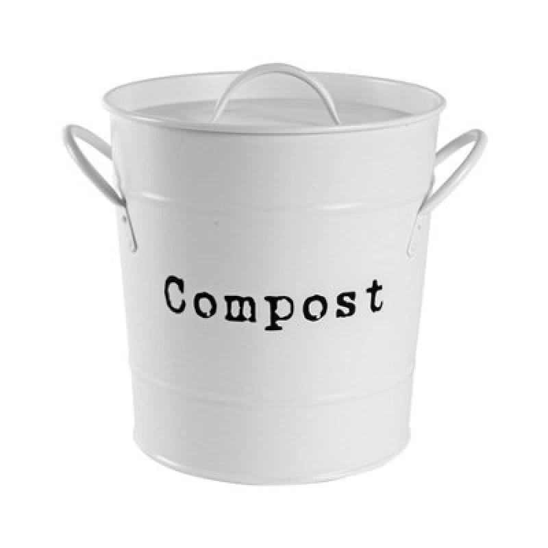 Image of Harbour Housewares Kitchen Compost Bin - White - Countertop Bucket Waste Pail With Lid & Plastic Inner