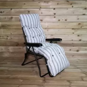 Image of Padded Outdoor Garden Patio Recliner / Sun Lounger with Grey Stripes