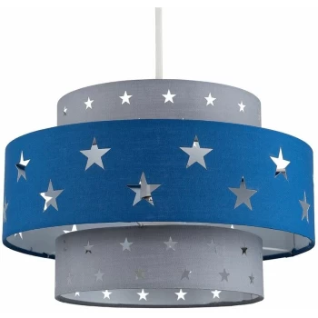 Image of Minisun - Cut Out Star 2 Tier Ceiling Light Shade Easy Fit - Blue & Light Grey - No Bulb